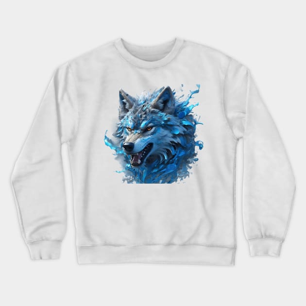 Blue wolf head splash art Crewneck Sweatshirt by Spaceboyishere